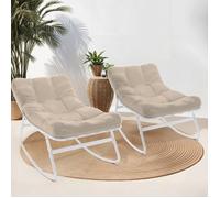 IDMARKET Lot de 2 fauteuils de jardin à bascule ARONA blanc coussin beige