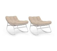 IDMarket - Lot de 2 fauteuils de Jardin à Bascule Arona Blanc Coussin Beige