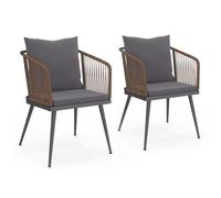 IDMarket - Lot de 2 fauteuils de Jardin Arizona en métal Gris et Cordage rotin foncé