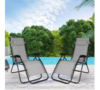 IDMarket – Lot de 2 fauteuils de jardin inclinables Relax Grand Confort Gris anthracite