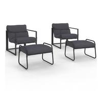 IDMarket - Lot de 2 fauteuils de Jardin Marco Gris Anthracite | Avec 2 repose pied et coussins gris anthracite