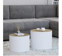 IDMARKET Lot de 2 tables basses cylindres gigognes GALIA bois et blanc