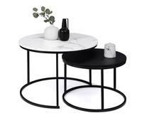 IDMarket – Lot de 2 tables basses gigognes Alaska rondes Ø54/70 effet marbre noir pieds métal