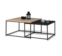 Lot De 2 Tables Basses Gigognes Denton 60/70 Métal Noir Et Bois Design Industriel Multicolore