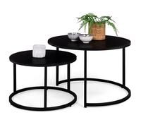 IDMarket – Lot de 2 tables basses gigognes Davis rondes 54/70 métal noir mat design industriel