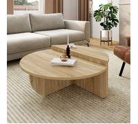 IDMarket - Lot de 2 Tables Basses Rondes GUILIA asymétriques façon hêtre