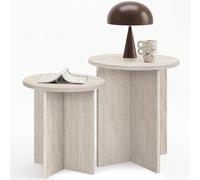 IDMarket - Lot de 2 Tables d'appoint Rondes, Bouts de canapé, Tables de Chevet Marthe 35/40 cm Bois Effet travertin