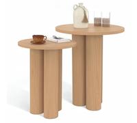 IDMarket - Lot de 2 Tables d'appoint Rondes Eloise 35/40 cm Bois Clair