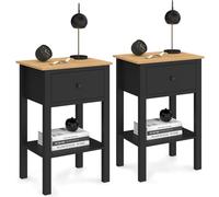 IDMarket - Lot de 2 Tables de Chevet Achille 1 tiroir et 1 Tablette Noir et Bois