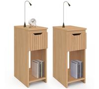 IDMarket - Lot de 2 Tables de Chevet Anouk 1 tiroir Effet Lattes et Bois