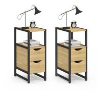 IDMarket - Lot de 2 Tables de Chevet Detroit 2 tiroirs et 1 Niche Bois et métal Noir Design Industriel