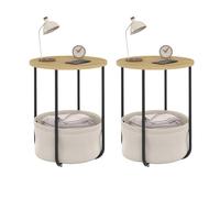 IDMarket - Tables de chevet DETROIT lot de 2 rondes, panier en tissu, design industriel