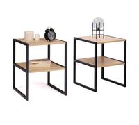 IDMarket – Lot de 2 tables de chevet Detroit en bois et métal noir – Design industriel