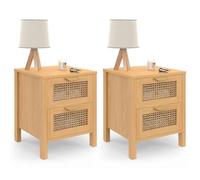 IDMarket - Lot de 2 Tables de Chevet EDHEN 2 tiroirs cannage et Bois