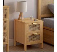 IDMarket - Lot de 2 Tables de Chevet EDHEN 2 tiroirs cannage et Bois