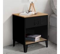 IDMarket - Lot de 2 Tables de Chevet Ester 1 tiroir métal Noir avec Niche et Plateau façon hêtre Design Industriel