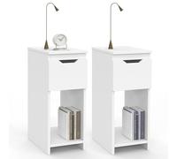 IDMarket - Lot de 2 Tables de Chevet étroites Anouk 1 tiroir avec Niche Blanc