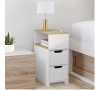 IDMarket - Lot de 2 Tables de Chevet étroites Anouk Blanc et Bois | Avec 2 tiroirs avec 1 niche latérale réversible