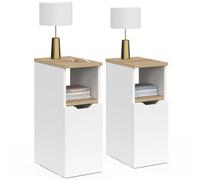 IDMarket - Lot de 2 Tables de Chevet étroites Anouk Bois et Blanc | Avec 1 porte et 1 niche