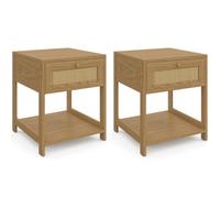 IDMarket - Lot de 2 Tables de Chevet HANAE Vintage 1 tiroir avec Tablette Effet Naturel cannage