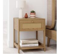IDMarket – Lot de 2 tables de chevet HANAE – Vintage, 1 tiroir, tablette effet naturel cannage