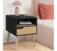 IDMarket Lot de 2 tables de chevet Helsinki scandinaves 1 tiroir avec niche noir et effet hêtre