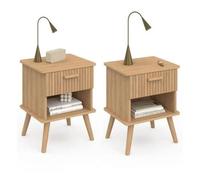 IDMarket - Lot de 2 tables de chevet Juliette 1 tiroir avec niche effet lattes bois