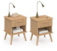 IDMarket - Lot de 2 Tables de Chevet Juliette 1 tiroir avec Niche Effet Lattes tasseau Bois