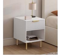 IDMarket - Lot de 2 Tables de Chevet Marcel 1 tiroir avec Niche Effet Lattes Blanc et doré