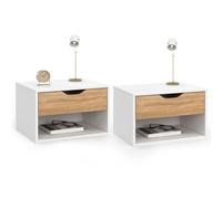 IDMarket - Lot de 2 Tables de Chevet murales Cathy 1 tiroir avec Niche façon hêtre et Blanc