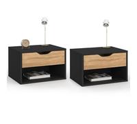 IDMarket - Lot de 2 Tables de Chevet murales Cathy 1 tiroir avec Niche façon hêtre et Noir
