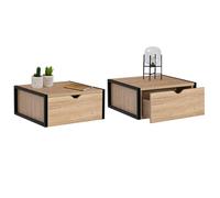 IDMarket - Lot de 2 Tables de Chevet murales Detroit 1 tiroir étagère Suspendue Bois et métal Noir Design Industriel