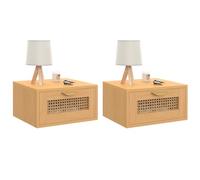 IDMarket - Lot de 2 Tables de Chevet murales EDHEN 1 tiroir étagère Suspendue cannage et Bois
