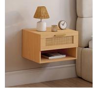 IDMarket - Lot de 2 Tables de Chevet murales Robert 1 tiroir avec Niche Effet Naturel cannage et Bois