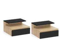 IDMarket - Lot de 2 Tables de Chevet murales TOMI 1 tiroir + 1 Tablette étagère Suspendue + 1 Tablette façon hêtre et Noir