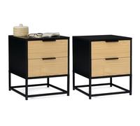 IDMarket - Lot de 2 Tables de Chevet Nevada 2 tiroirs Noir et Bois Design Industriel
