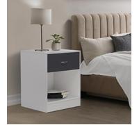 IDMarket – Tables de chevet Olga, 1 tiroir avec niche, bois blanc tiroir gris – Lot de 2