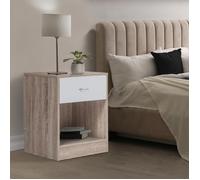 IDMarket – Lot de 2 tables de chevet Olga – 1 tiroir, niche – Bois façon hêtre, tiroir blanc