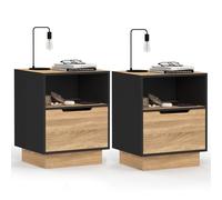 IDMarket - Lot de 2 Tables de Chevet OXANA 1 tiroir avec Niche façon hêtre et Noir