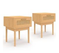 IDMarket - Lot de 2 Tables de Chevet Robert 1 tiroir Effet Naturel cannage et Bois