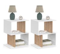IDMarket - Lot de 2 Tables de Chevet Sofia Forme S avec rangements Ouverts Blanc et Effet hêtre