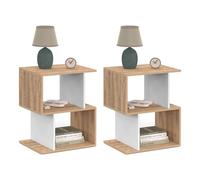 IDMarket – Tables de chevet Sofia forme S avec rangements ouverts effet hêtre et blanc – Lot de 2