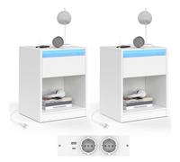 IDMarket - Lot de 2 Tables de Chevet TED à LEDs avec Station de Recharge 1 tiroir et Niche
