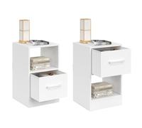 IDMarket - Lot de 2 Tables de Chevet UPPAH Blanches | Avec 1 tiroir en tissu et 1 niche