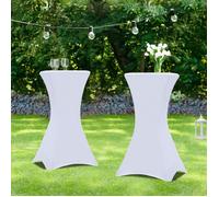 IDMarket – Tables hautes pliantes 105 cm avec 2 housses blanches – Lot de 2