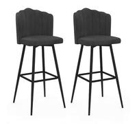 IDMarket – Tabourets de bar Coquillage Adella gris anthracite velours pieds noirs – Lot de 2