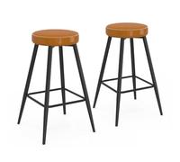 IDMarket - Lot de 2 tabourets de Bar ISAURE Marron avec Coutures et Pieds en métal Noir