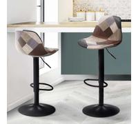 IDMARKET Lot de 2 tabourets de bar KARL design patchworks marron, gris et beiges pied noir