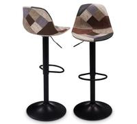 IDMarket - Lot de 2 tabourets de Bar Karl Design patchworks Marron, Gris et Beiges Pied Noir