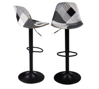 IDMarket - Lot de 2 tabourets de Bar Karl Design patchworks Noirs, Gris et Blancs Pied Noir